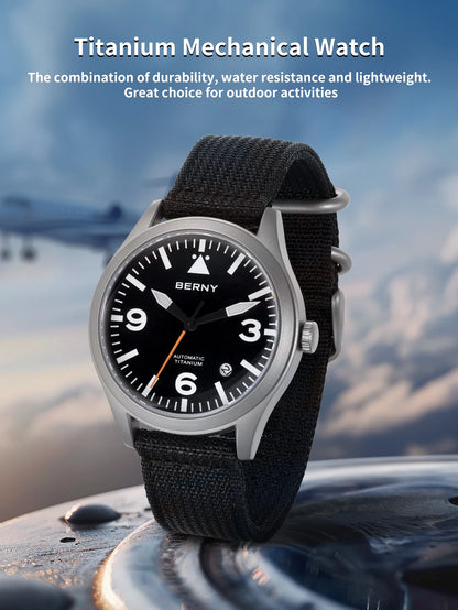 BERNY Full Titanium Automatic Watch for Men Sapphire AR Coated 10Bar Supper Luminous Men Wristwatch Sports Aviation Men Watches
