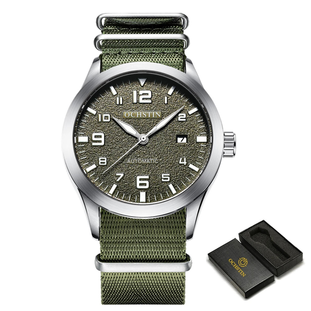 OCHSTIN Man Mechanical Pilot Wrist Watches Luxury Self Wind Leather Mechanic Male Clock Auto Date Relogio Masculino Gift for Men