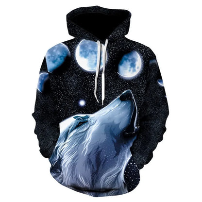 Sweatshirt com Capuz Oversized para Homem 2023, Padrão 3D de Lobo e Animais, Guerreiro Feroz, Moda Streetwear, Corte Largo, Fato de Treino Divertido para Fitness