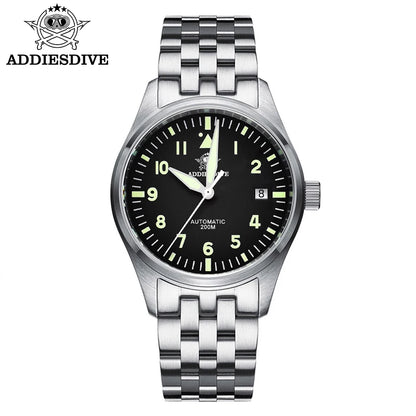 ADDIESDIVE Classic Men's Automatic Mechanical Watch 200m Water Resistant C3 Luminous 316L Stainless Steel Vintage Watch AD2519