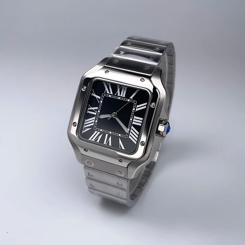 38mm Square Luxury New Men's Automatic Mechanical Watch NH35 Movement Silver No Date/Logo Stainless Steel Strap Black/Blue/White