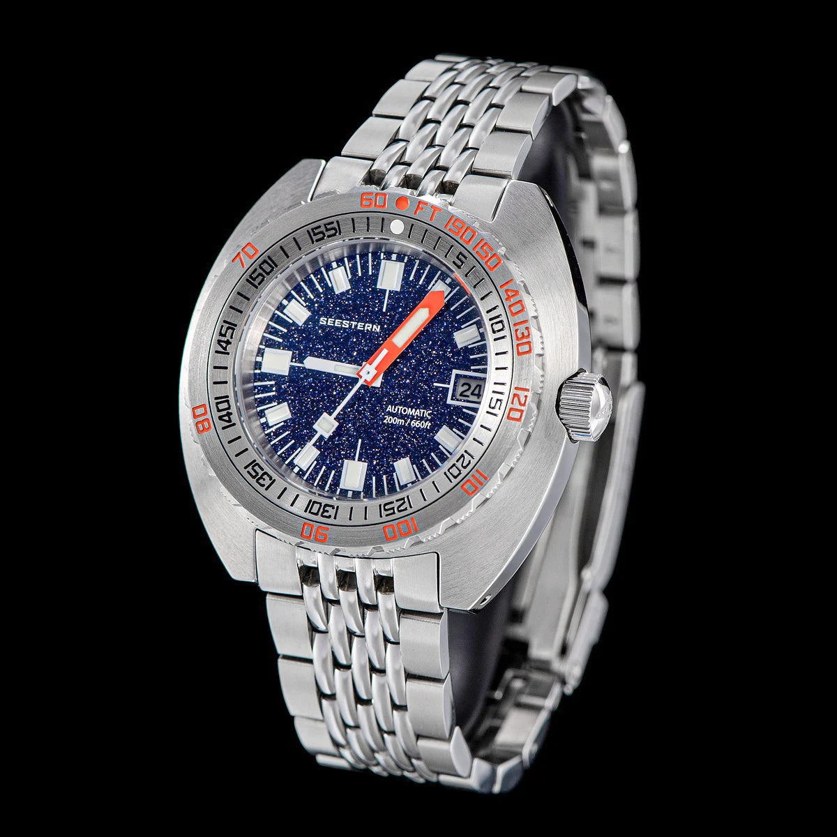 SEESTERN Men Diving Watch Automatic Luminous Date Waterproof Turn Bracelet Wristwatches Retro SUB300T Mechanical Sapphire Glass