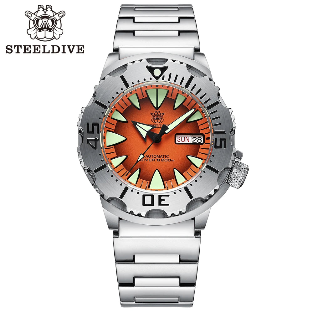 STEELDIVE SD1984 New Arrival 42.2MM M onster 200M Waterproof NH36 Day Function Sapphire Glass Automatic Movement Steel Bracelet