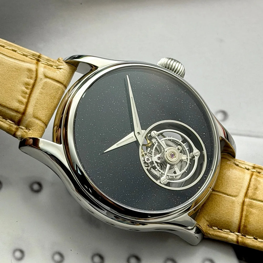 Merkur 100% Tourbillon Watch Men's Natural Stone Dial Sapphire Watch For Men Mechanical Wristwatches Relogio Masculino