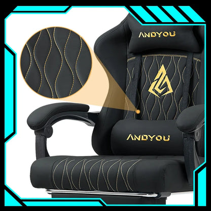 Andyou Ergonomic Gaming Chair - Swivel Reclining Gaming Chair, PU Leather Upholstery, Weight Capacity 150kg