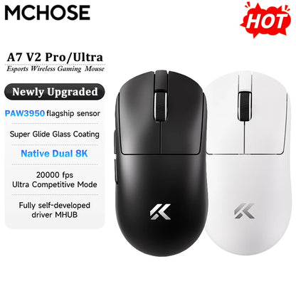 MCHOSE A7 V2 Ultra / Pro Lekka bezprzewodowa mysz gamingowa Dual 8000Hz PAW3950 TI 42000DPI dla graczy e-sportowych na PC