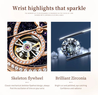 OLEVS Brand Fashion Women Mechanical Watches Starry Sky Dial Diamond Automatic Wristwatch Ladies Waterproof Luminous Clock Women
