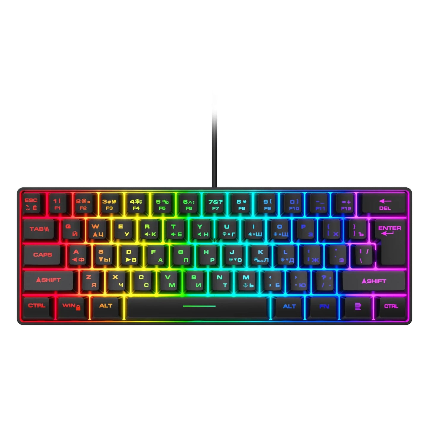 Gaming Keyboard, Russian/English RGB Backlit 61 Key Ultra-Compact Keyboard, Waterproof Mechanical Feeling Office Gaming Keyboards