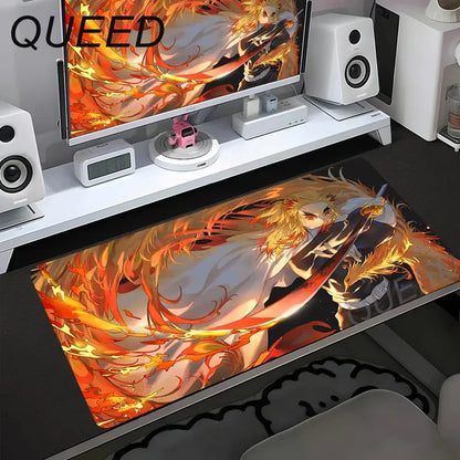Tapete de Secretária para Computador e Teclado, Tapete de Rato Anime com Rapariga Kawaii, 900x400mm, Borracha Antiderrapante, Demon Slayers XL