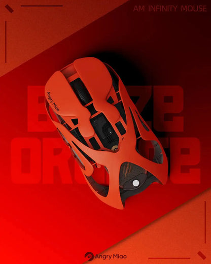 Rato Gaming Sem Fios Angry Miao Infinity, Metal Hot-Swappable, Ultraligeiro Oco, PAW3950, Dual 8K, Com Fio, Tri-Mode, Laranja