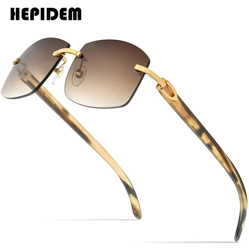HEPIDEM Buffalo Horn Glasses Men Famous Brand Design Rimless Sunglasses Women Luxury Eyewear Horn-Rim Frameless Buffs Eyeglasses