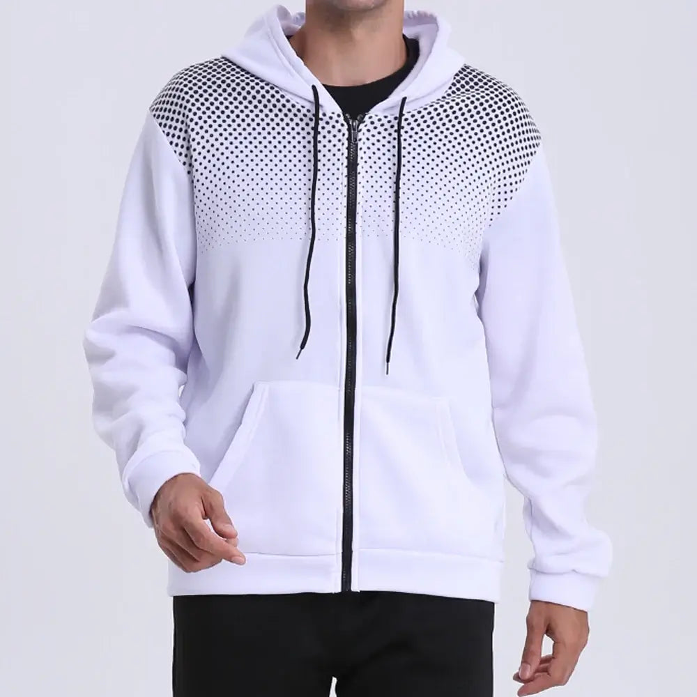 Men's Zip Up Hoodie Pocket Polka Pot Print Hooded Sweatshirt Sport Outdoor Casual Slim Fit Men Spring AutumnZipper Hoodie, Fraquane SAS
