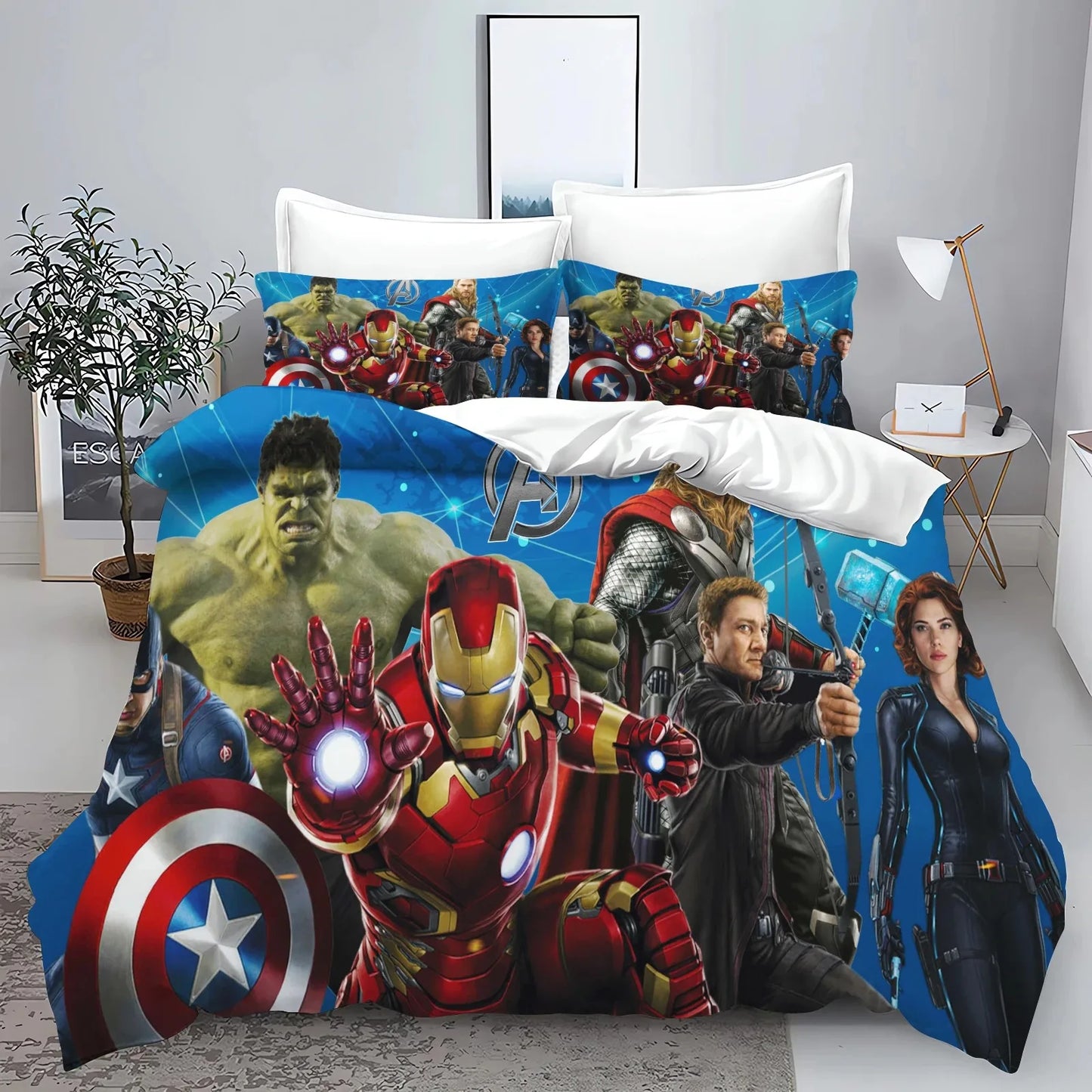 Conjunto de capa de edredão e fronhas The Avengers Hero para cama, decoração de quarto para adulto, menino ou menina, criança, solteiro ou casal, tamanho grande