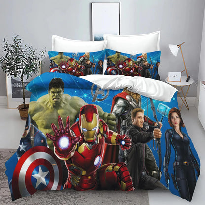Conjunto de capa de edredão e fronhas The Avengers Hero para cama, decoração de quarto para adulto, menino ou menina, criança, solteiro ou casal, tamanho grande