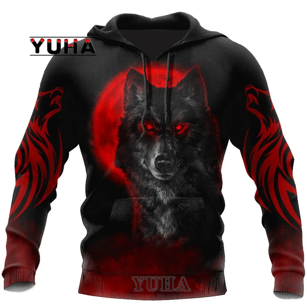 New Wolf Tattoo Vegvisir Black White 3D All Over Printed Men's Hoodie & Sweatshirt Unisex Casual Autumn Tracksuits
