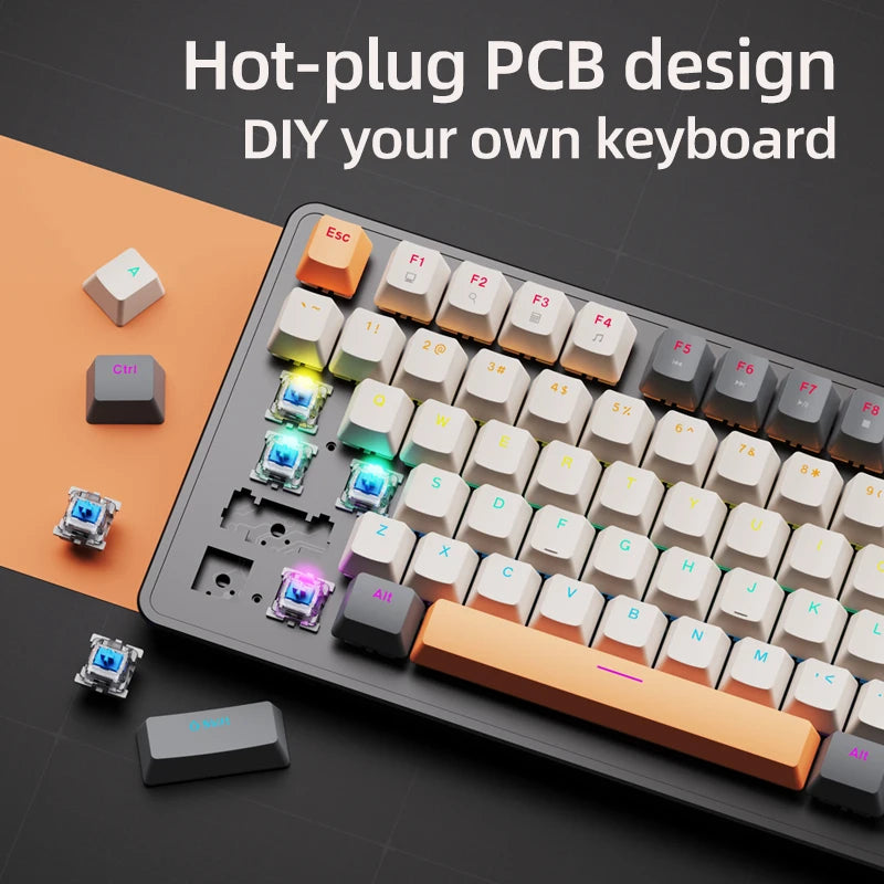 APAYADO 75% Gaming Keyboard Wired with Metal Knob, Hot-Swap K82 Black Mechanical Keyboard, ABS Transparent Character RGB
