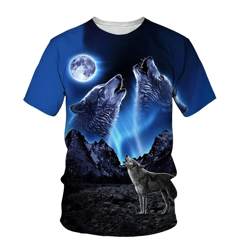 Animal Wolf Pattern 3D Print Men O-Neck Tshirt Fashion Tees Casual Short Sleeve Oversized Y2K Harajuku Unisex Clothing