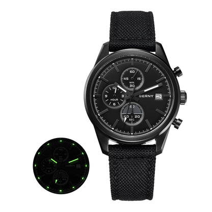 BERNY Chronograph Watch for Men/Women 37mm Dial Woven Fabric Sapphire AR Coated 5ATM Fashion Sport Calendar 316L Couple Watch