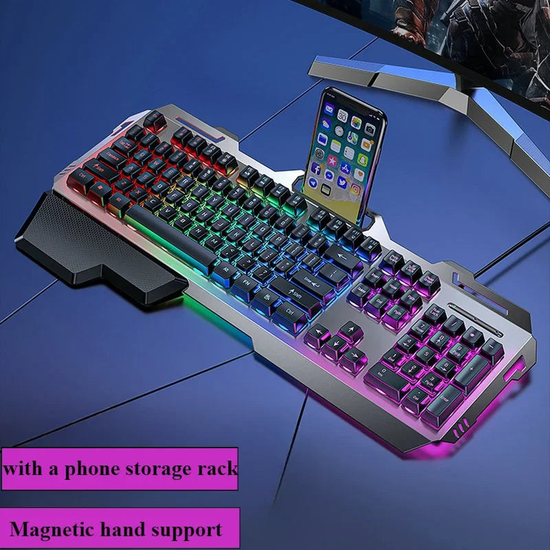 Gaming Keyboard RGB LED Backlight Plug and Play White/Black Keyboard Ergonomic Design Waterproof Keycaps Hand Support