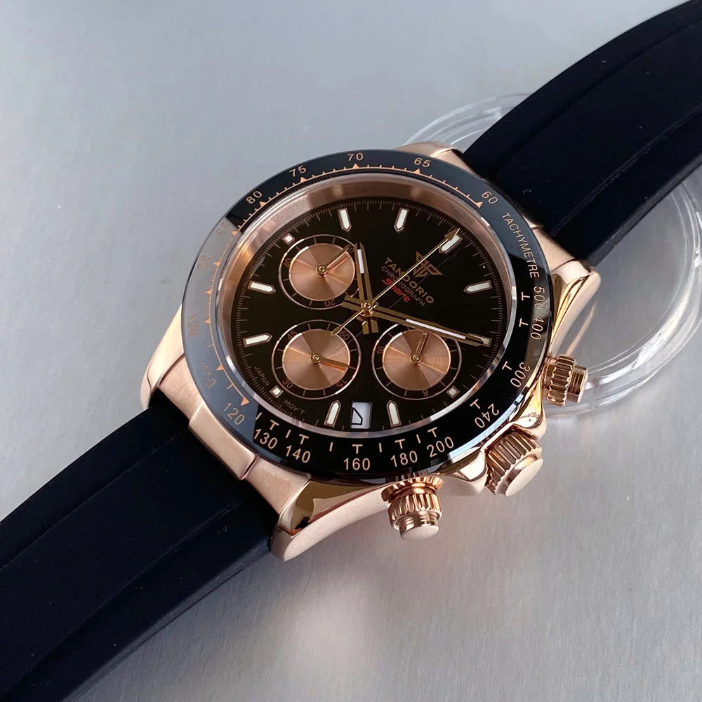 Relógio de Luxo para Homem VK63 com Movimento de Quartzo, Cronógrafo Business, 39mm, Aço/Ouro Rosa, Data, Mostrador Luminescente, Cronógrafo Completo