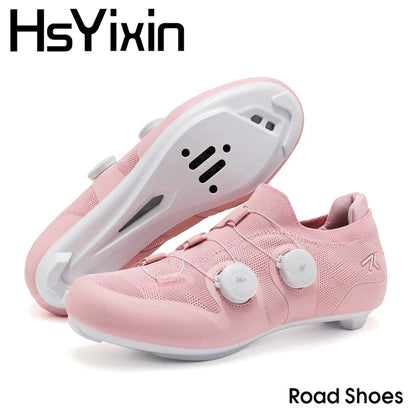 Cycling shoes road bike unisex, HsYixin breathable SPD self-locking non-slip racing road bike shoes flat MTB bicycle sneakers