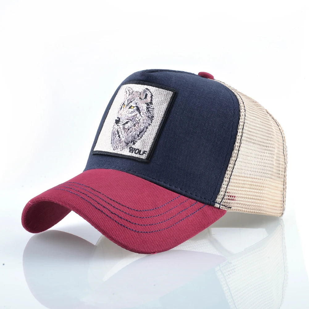 Modna bejzbol kapa s vezenim zakrpama "Wolf", snapback hip hop trucker kape za muškarce i žene, za vanjsku upotrebu, prozračna kapa s vizirom