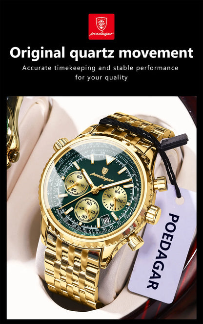 POEDAGAR Trendy Man Watch Chronograph Date Waterproof Luminous Men's Watches Stainless Steel Quartz Sports Luxury Man Wristwatch