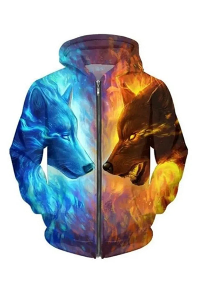 Cool 3D Wolf Printed Zipper Hoodies Fashion Men/Women Streetwear Hooded Jacket Coat Unisex Casual Hip Hop Pullover Sweatshirts