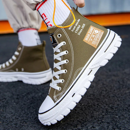 Men's Canvas Shoes High Top Male Sneaker Lace Up Casual Breathable Flat Ankle Boots Comfortable Sport for Men