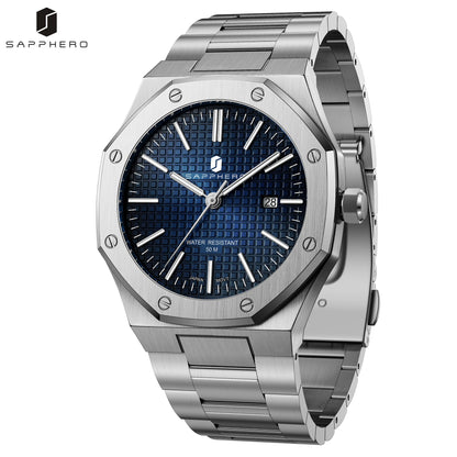 SAPPHERO Men’s Analog Watch Stainless Steel Japan Quartz Movement Date Display 50m Waterproof Classic Business Casual Wristwatch