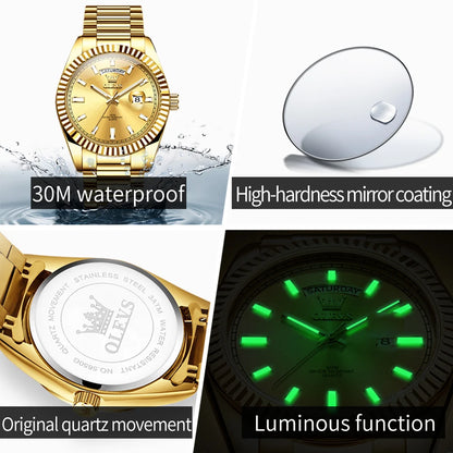 OLEVS 5650 Quartz Men's Watches Unique Week Calendar Display Luxury Brand Original Watches for Men Luminous Waterproof Man Watch