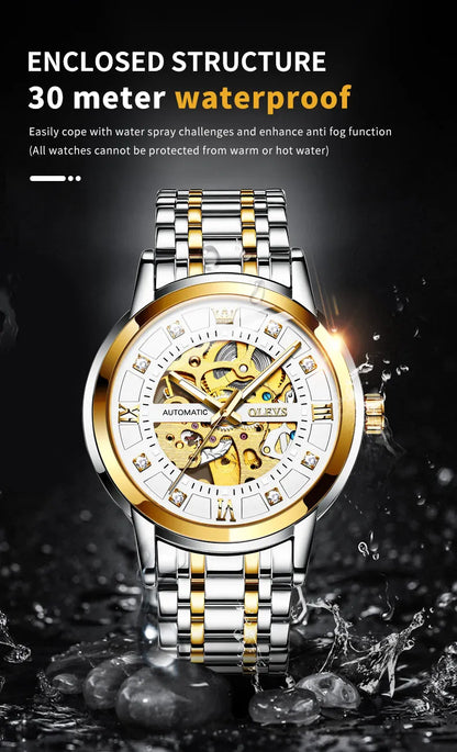 OLEVS 9901 Mens WatchLuxury Hollowing Mechanical Wristwatch Waterproof Luminous Stainless Steel Fashion Automatic Watch For Man