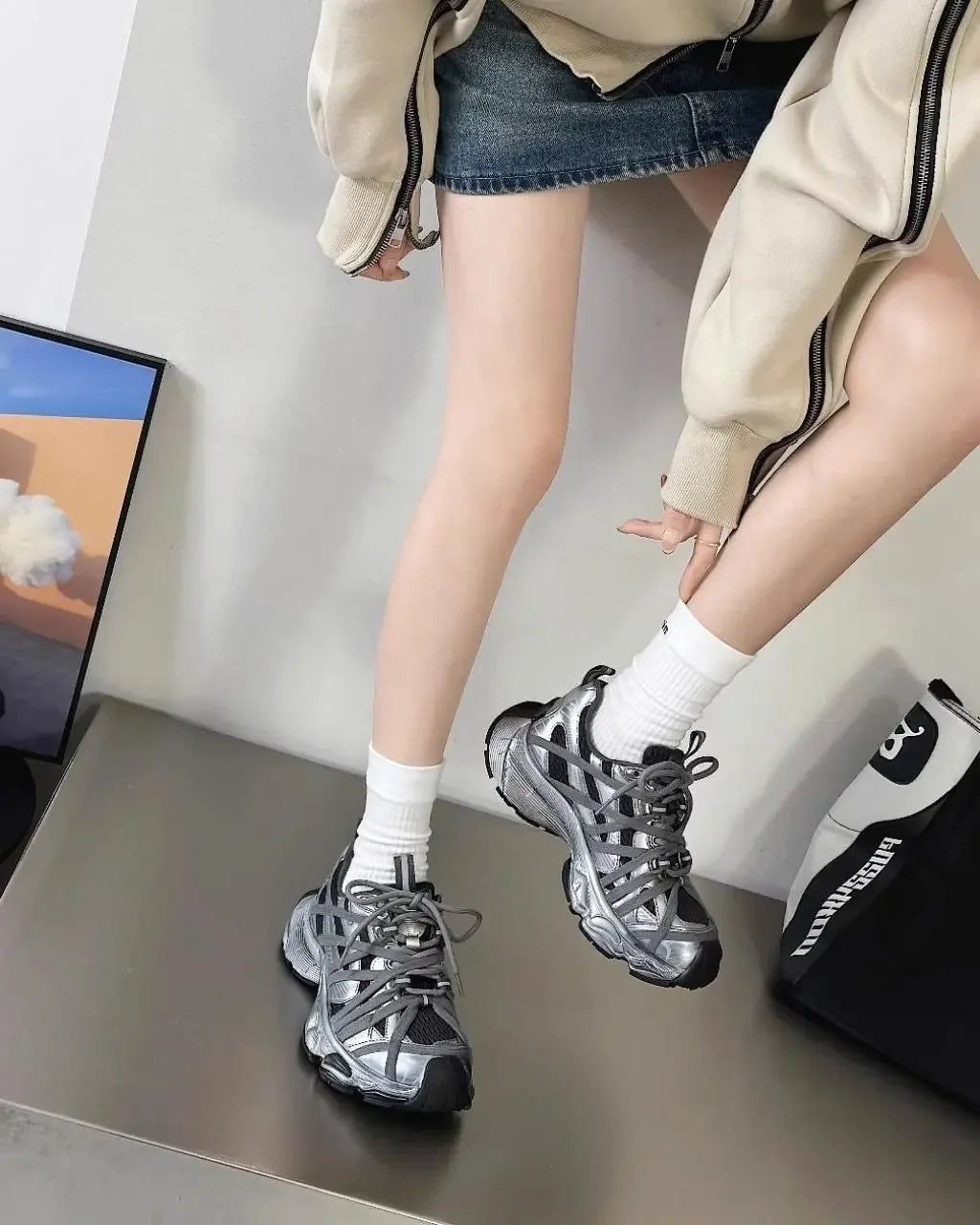 Spring Summer New Style Men Women Dad Shoes Thick Bottom Net Surface Sports Shoes Trendy Versatile Breathable Tie Shoes