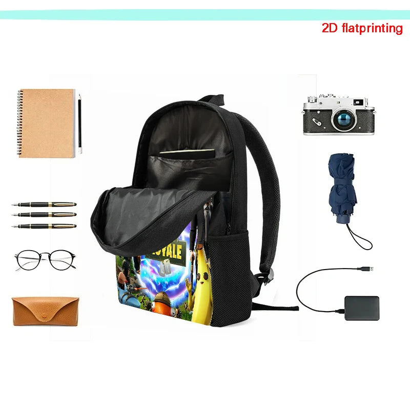 Mochila Escolar Fortnite de 15 Polegadas com Desenho Animado para Crianças, Meninos e Meninas, Mochila Leve com Estampado de Jogo, Grande, Adequada para Idades dos 5 aos 8 Anos