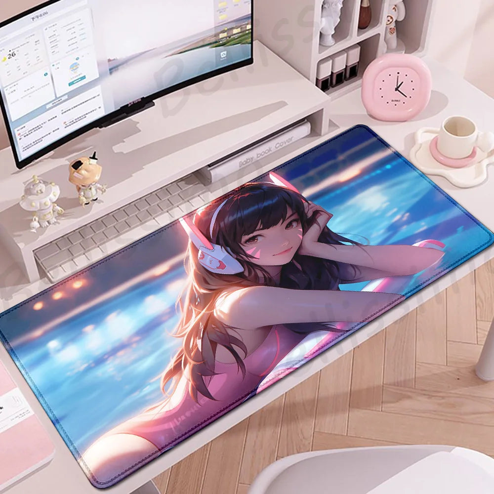 Acessórios Gaming O-Overwatch D-D.va Tapete de Rato Grande para Teclado e Rato, Deskmat XXL Estendido para PC, Tapete Gamer