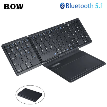 BOW Foldable Bluetooth Keyboard with Touchpad Pocket Folding Keyboard for Laptop Phone Tablet Wireless Rechargeable Keyboard