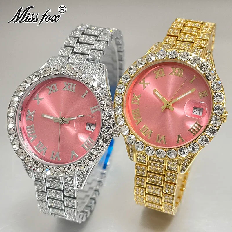 Luxury Jewelry Watch For Women Hip Hop Brand MISSFOX Fashion Waterproof Iced Diamond Quartz WristWatch Ladies Gift Hot Sale