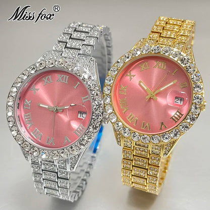 Luxury Jewelry Watch For Women Hip Hop Brand MISSFOX Fashion Waterproof Iced Diamond Quartz WristWatch Ladies Gift Hot Sale