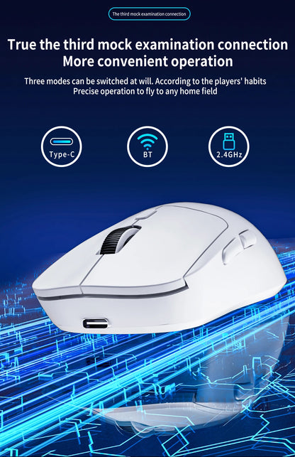 Rato Gaming Bluetooth Recarregável Gamer Paw3395 Leve, Ergonómico e Sem Fios para Esports
