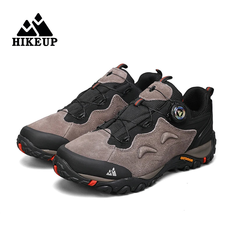 HIKEUP-Leather Shoes for Men, Outdoor Hiking Shoes, Tourist Trekking Sneakers, Mountain Climbing Trail Jogging Shoes, Turnbuckle