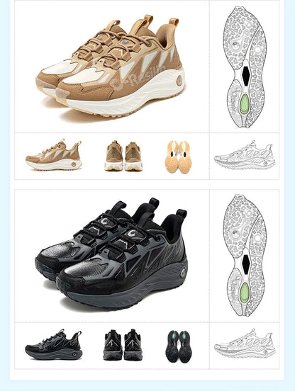 ONEMIX Men Trail Running Shoes Wearable Anti-Slip Leather Sneakers Support Stable Off Road Sports Shoes Outdoor Walking Sneakers