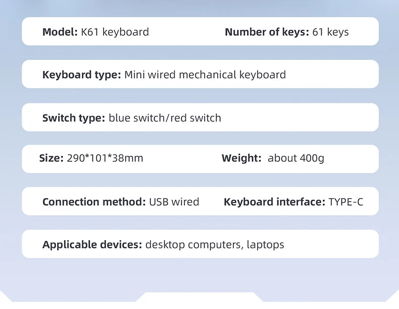 61 Keys Mechanical Keyboard Wired, APAYADO K61 RGB 60% Portable Mini Keyboard Black, White, Red/Blue Switch for Gaming