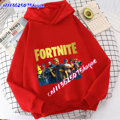 Sweatshirts Fortnite Novos para Criança, Hoodie com Estampado de Personagem de Jogo em Desenho Animado, Tops Casuais de Outono, Roupa de Inverno para Meninos Bebés