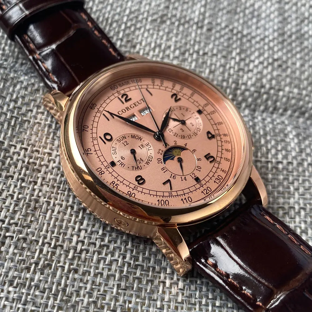 Automatické hodinky pro muže Multification, datum, den, měsíc, rok, mechanické pánské hodinky z 316L s leštěným pouzdrem, ukazatelem den/noc, 42mm