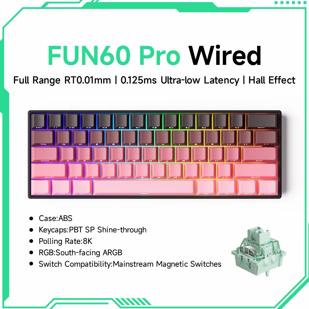 Akko MonsGeek FUN60 mechanische Tastatur mit Magnetschaltern, 60% Gaming-Tastatur, Rapid Trigger 0.01mm, 8K, ARGB, HE/TMR, Custom Keyboard