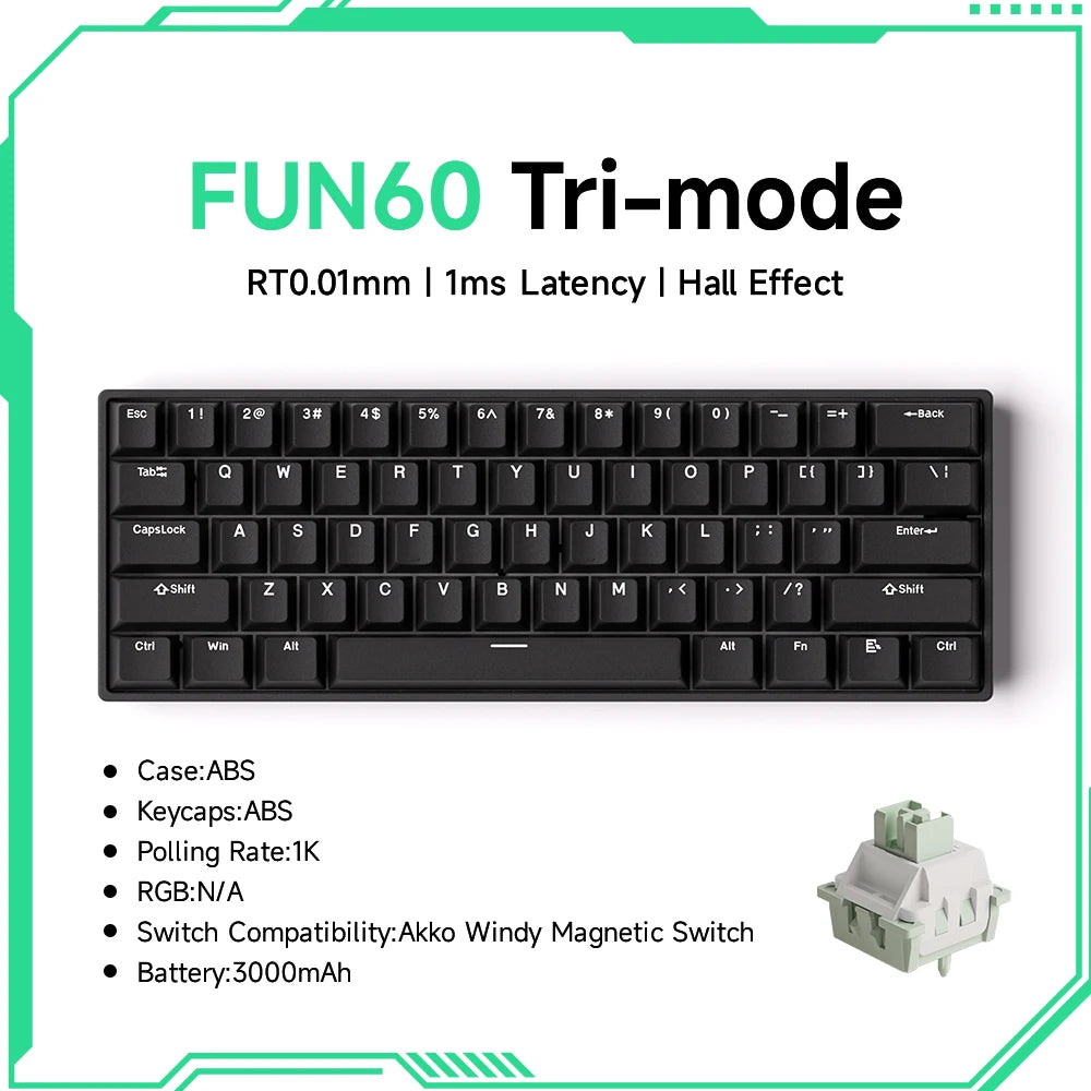 Akko MonsGeek FUN60 mechanische Tastatur mit Magnetschaltern, 60% Gaming-Tastatur, Rapid Trigger 0.01mm, 8K, ARGB, HE/TMR, Custom Keyboard