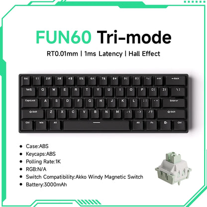 Akko MonsGeek FUN60 mechanische Tastatur mit Magnetschaltern, 60% Gaming-Tastatur, Rapid Trigger 0.01mm, 8K, ARGB, HE/TMR, Custom Keyboard