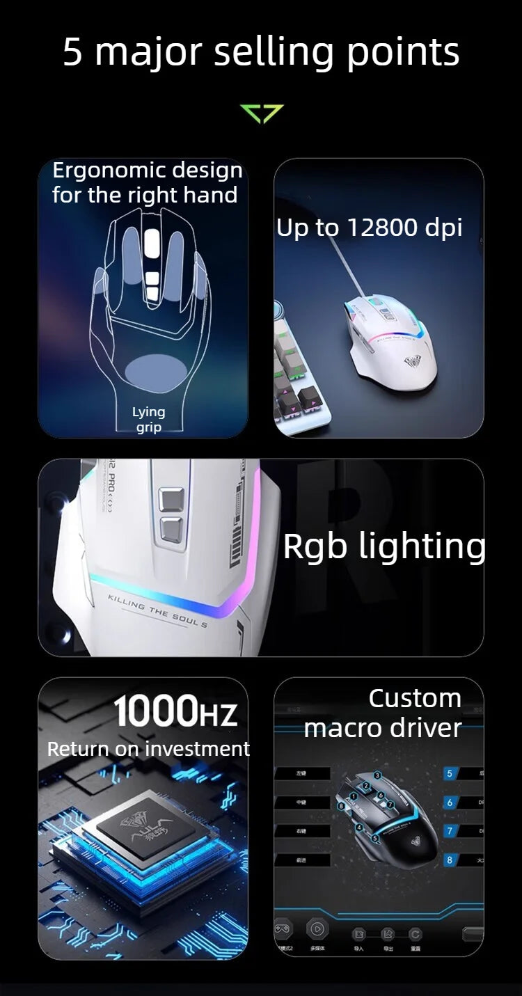 Promoção Especial Rato Gaming com Fio AULA S12 Pro 12800 DPI, Retroiluminação RGB, 8 Botões Programáveis, Ergonómico, para PC e Portátil