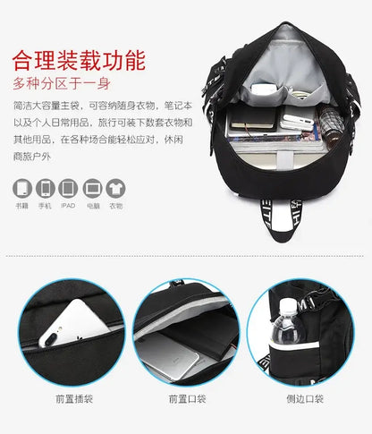 Fortnites Large Capacity Backpack Casual Shoulder Bag with USB Port Unisex Anime Students Schoolbag New Stylish Stationery Gift