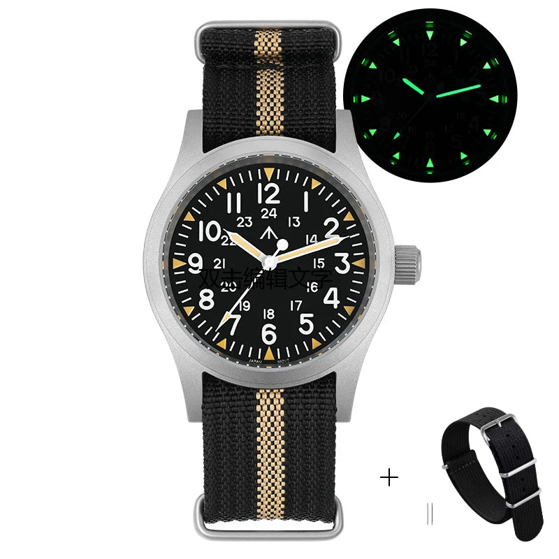 Militado ML05 Vintage Watch VH31 Sweep Second Movement Domed Sapphire Crystal With High Clear AR Coating Luminous 38mm Watches